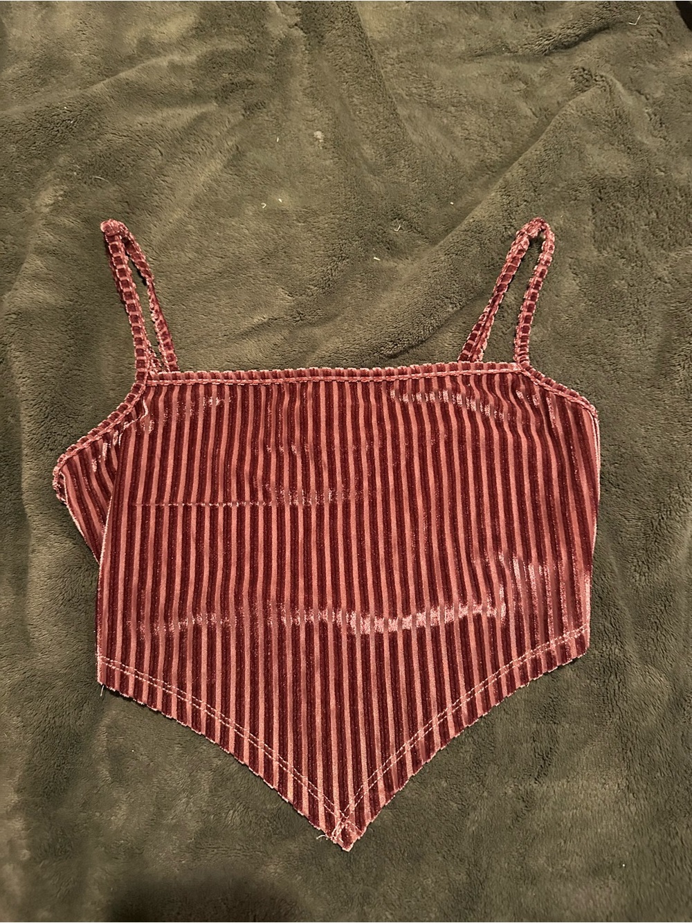 Velvet Striped Cropped Cami Top - Mauve Pink